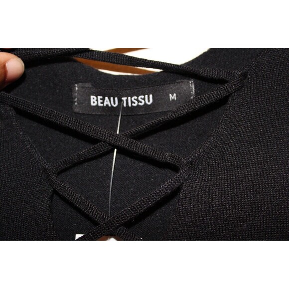 BEAU TISSU BLACK LONG SLEEVE SWEATER TUNIC TOP SIZE M RETAIL $54 - Picture 4 of 8